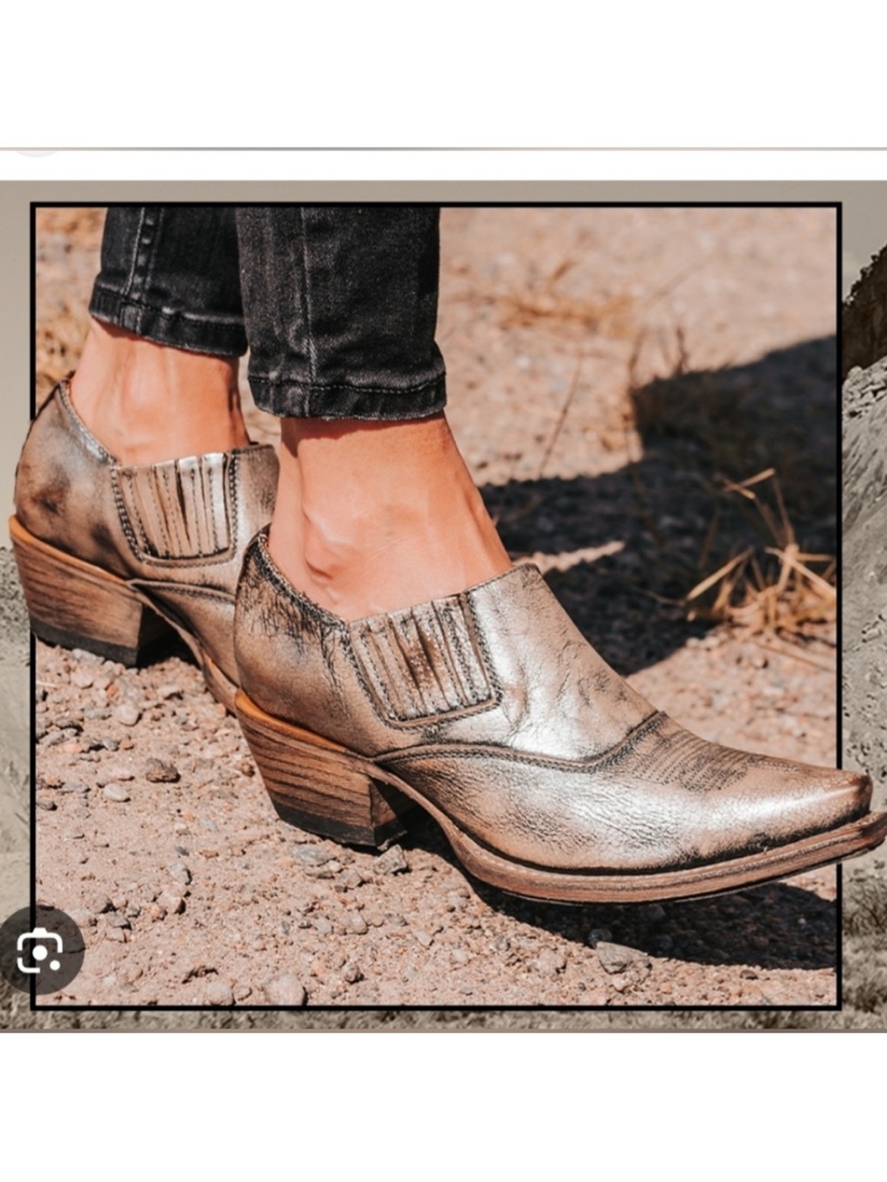 🤎 Freebird Wyoming Cowboy Booties Size 8 Leather Pewter Metallic